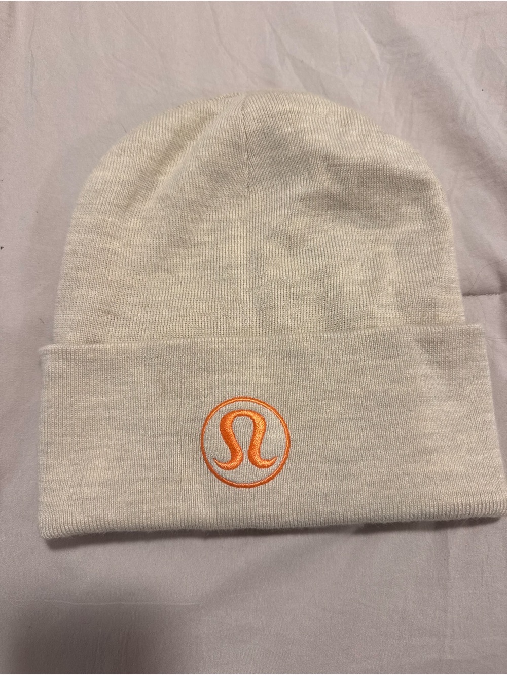 lululemon athletica Kids Cream Beanie with Orange Logo Embroidery